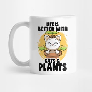 Life is Better With Cats & Plants Lovers Gardener Botanical Mug